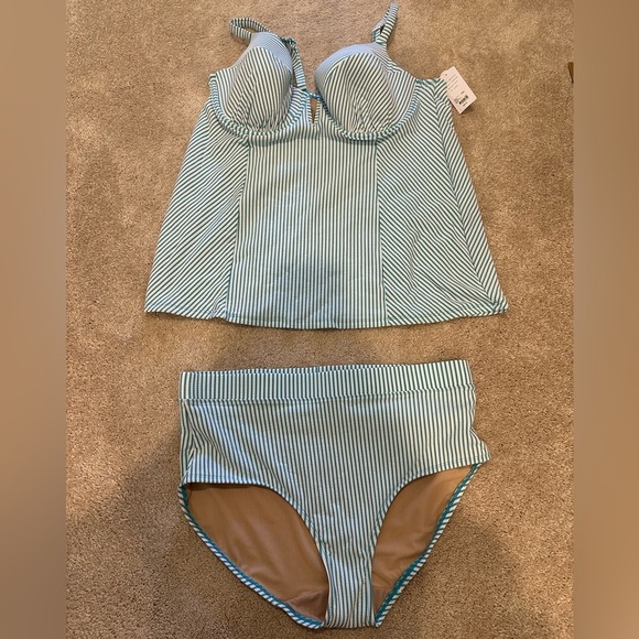 Swim by Cacique Lane Bryant Striped Seersucker Tankini set size 40DD/16 - Picture 4 of 5